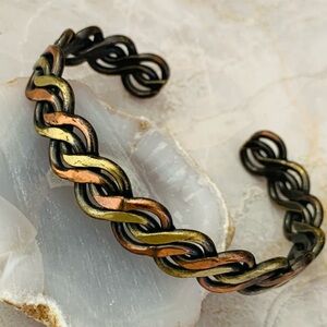 Braided Metal Cuff Vintage Bracelet with Copper and Brass